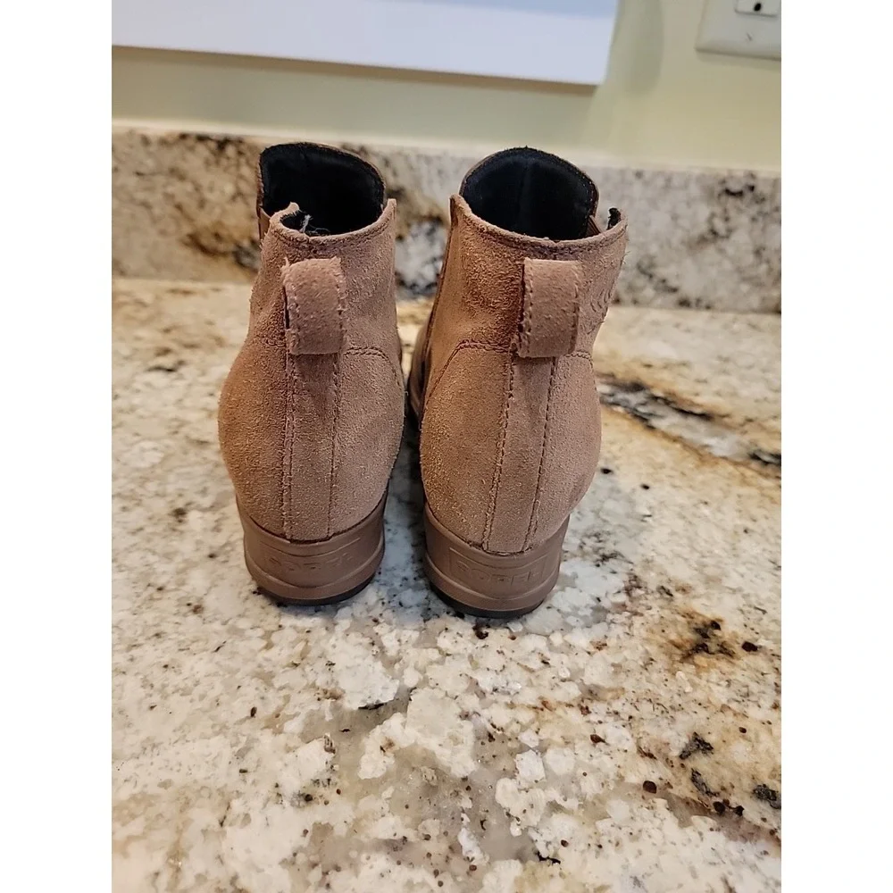 SOREL EVIE PULL ON ANKLE WOMEN BOOTIE SIZE 7.5 TAN DISTRESSED LEATHER